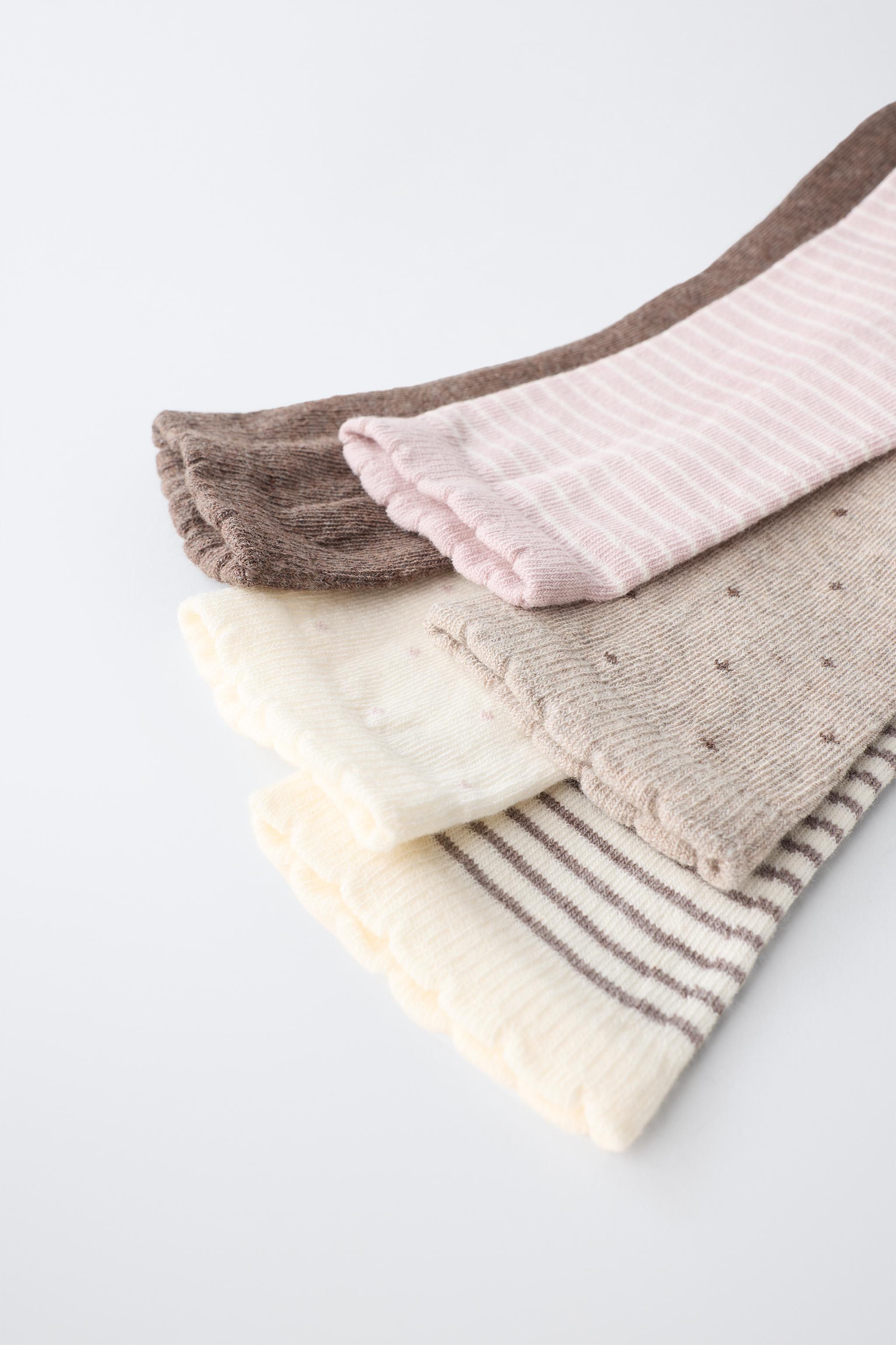 FIVE-PACK OF STRIPED AND POLKA DOT KNEE SOCKS